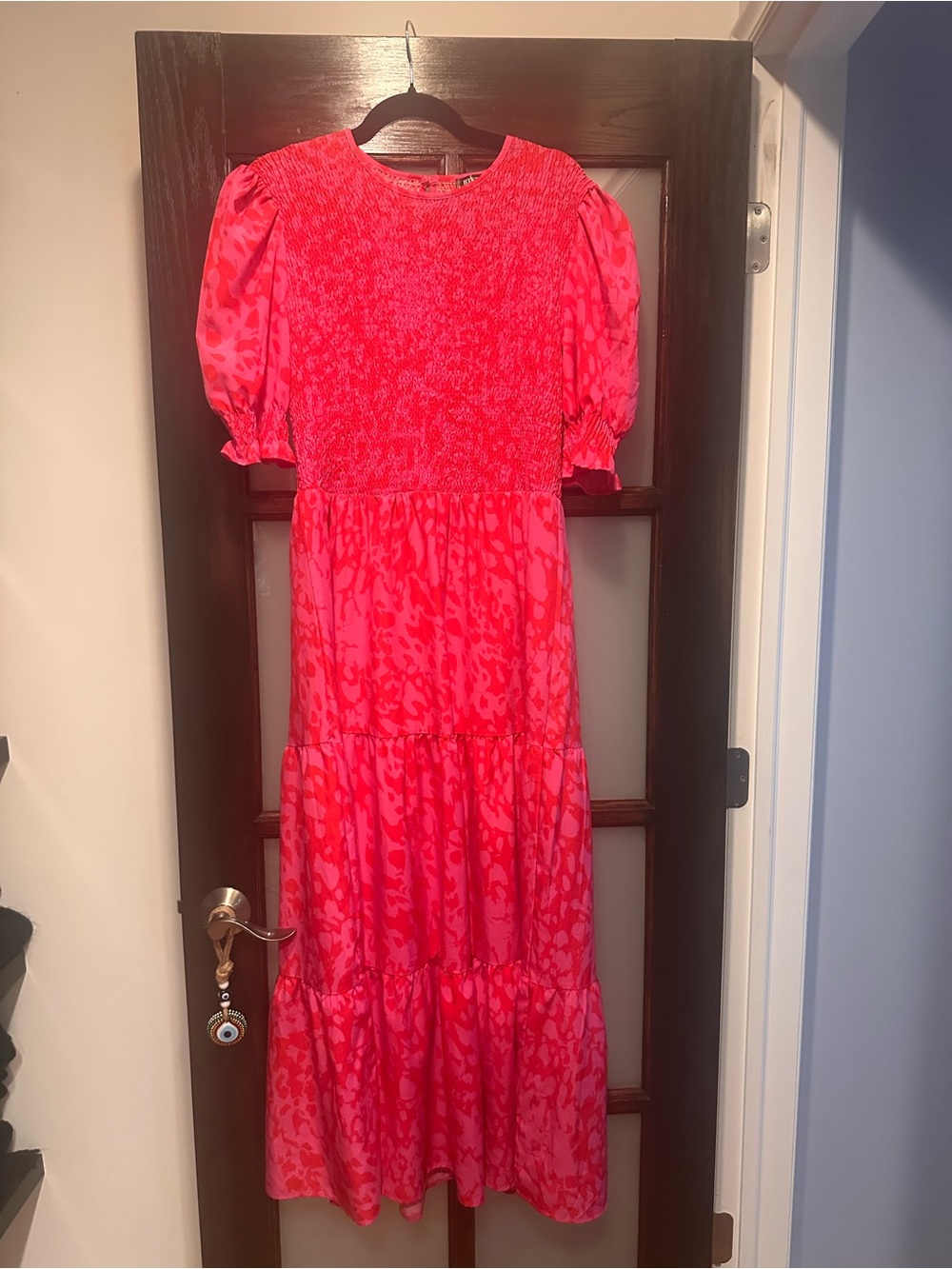 Bright Pink Puff Sleeve Maxi Dress